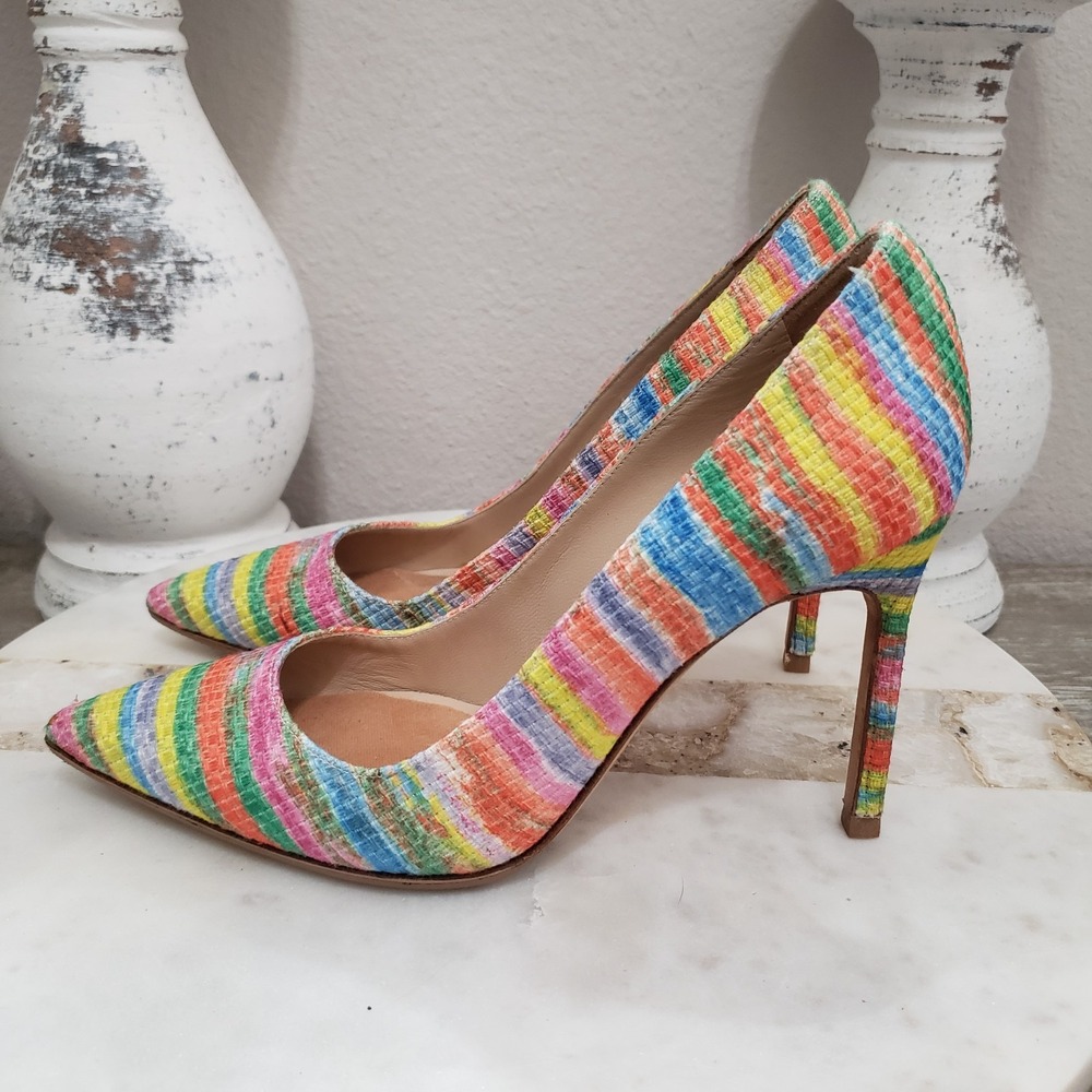 MANOLO BLAHNIK Striped Colorful Rainbow Pointed Pumps Heels EU 36 US 6 - Picture 6 of 12